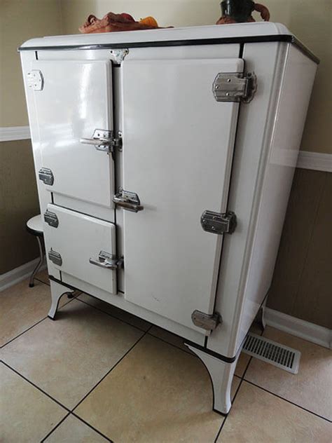 1940 metal ice box|vintage looking ice box refrigerator.